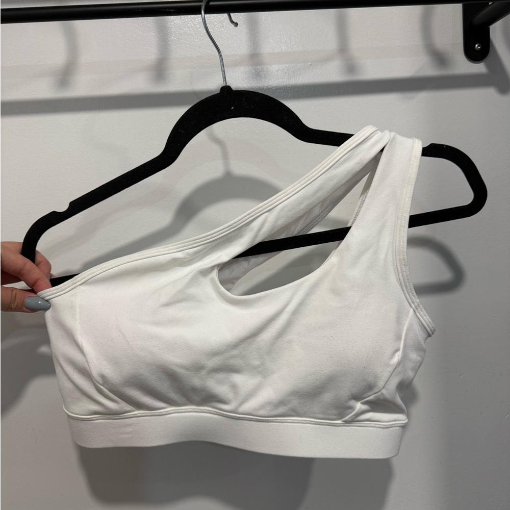 One-Shoulder White Cut Out Sports Bra